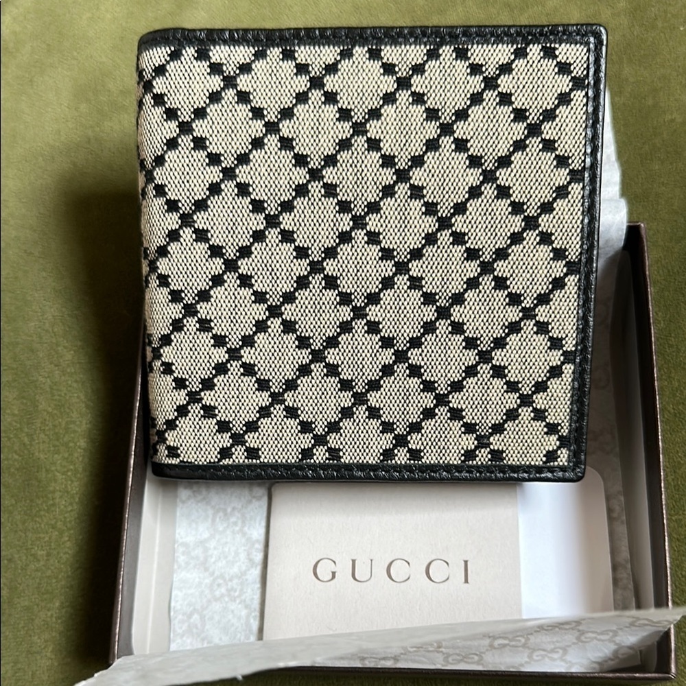 Gucci Unisex Diamanté Canvas and Leather Bifold Wallet